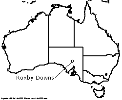 Map showing Roxby Downs, South Australia.